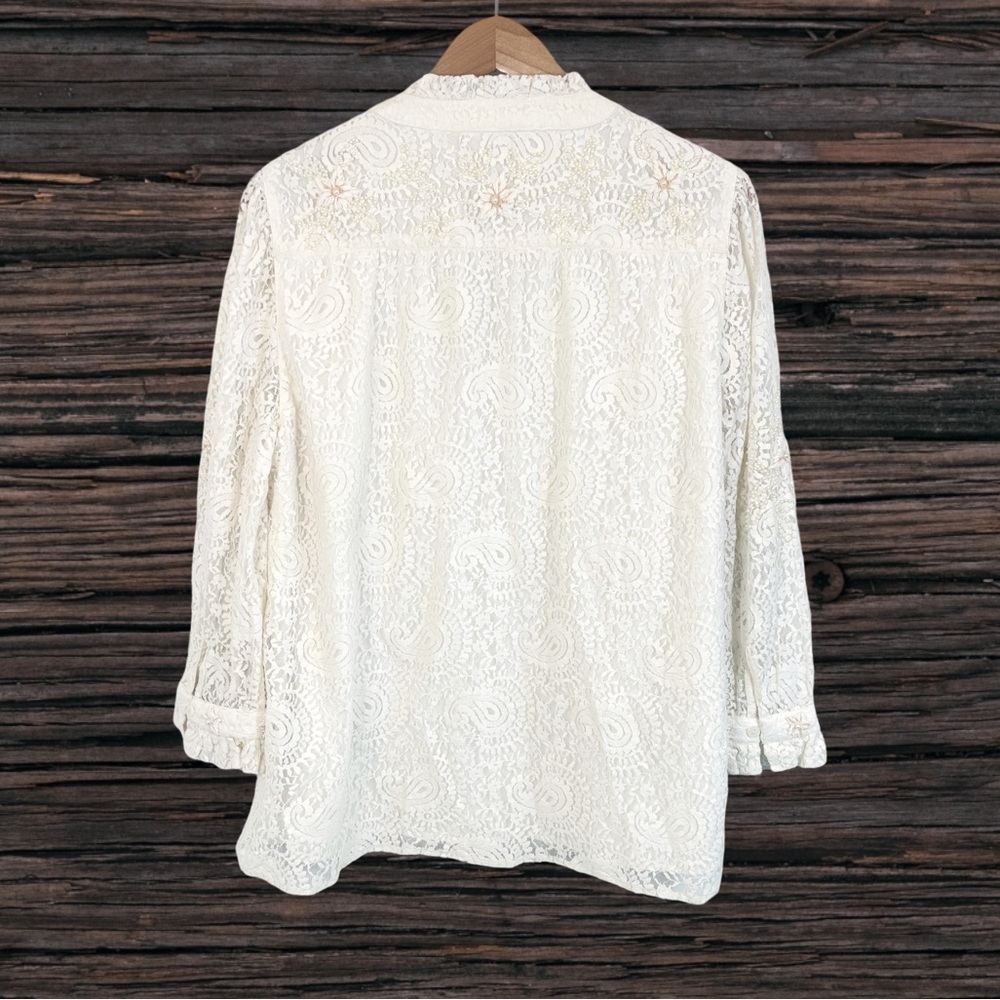 John Mark White Cuffed Sleeve Blouse with Mandarin Collar - Picture 2 of 4